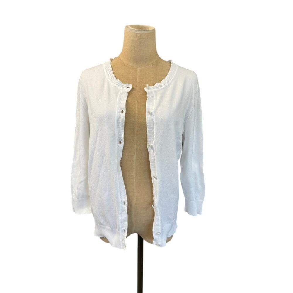 "TALBOTS" White Button Up Pima Cotton Sweater‎ SZ M Cottage Core Wedding Classy